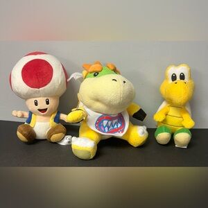 Nintendo, Set of 3 plush,‎ Toad, Bowser, and Turtle, Pre-Owned